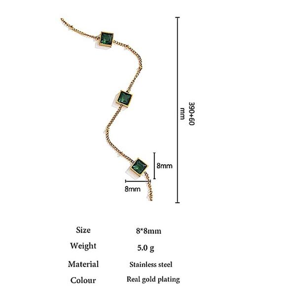 Gold Zircon Emerald Bracelet Chain Link - Picture 12 of 13